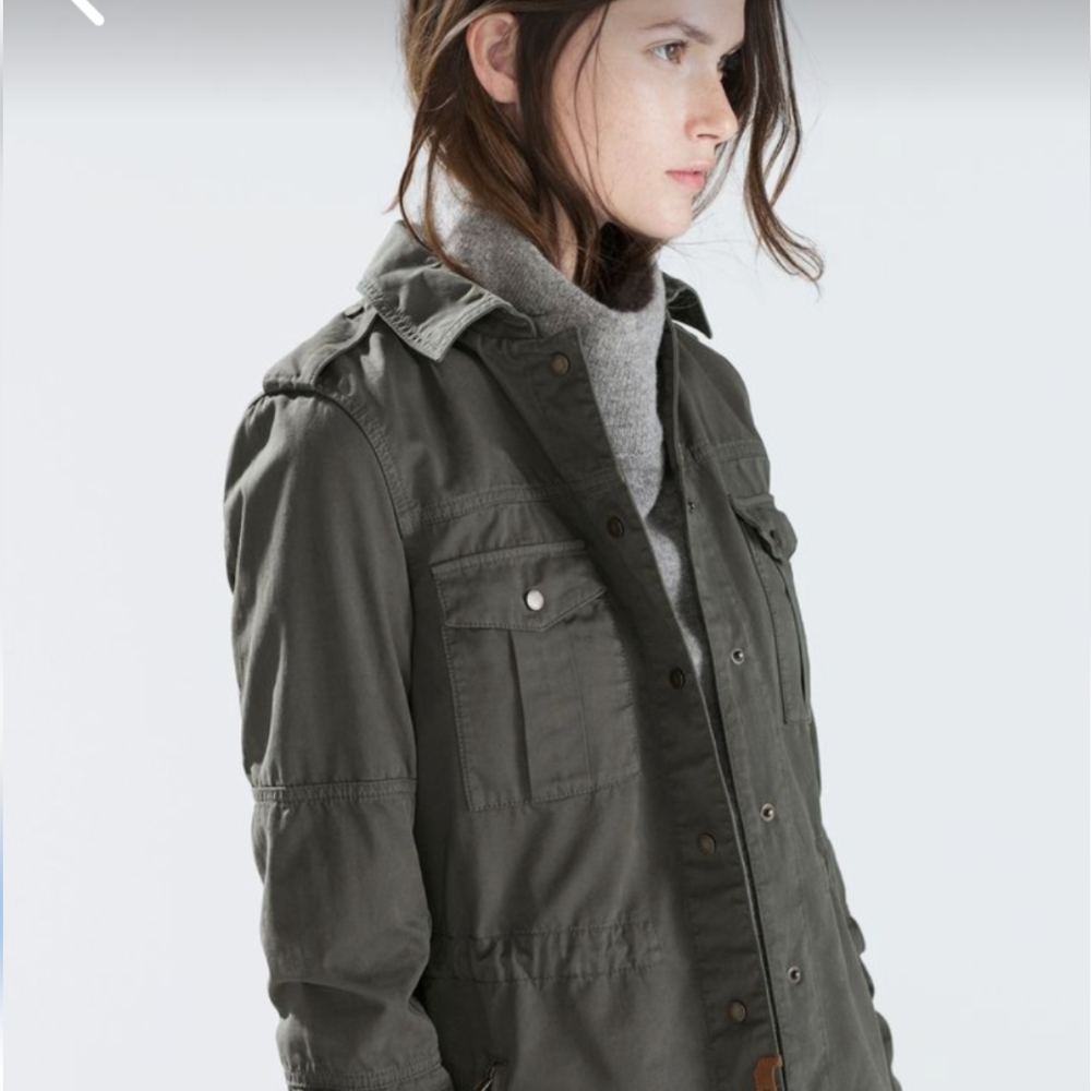 ZARA Z1975 Military Style Utility Jacket Size XS Military Green